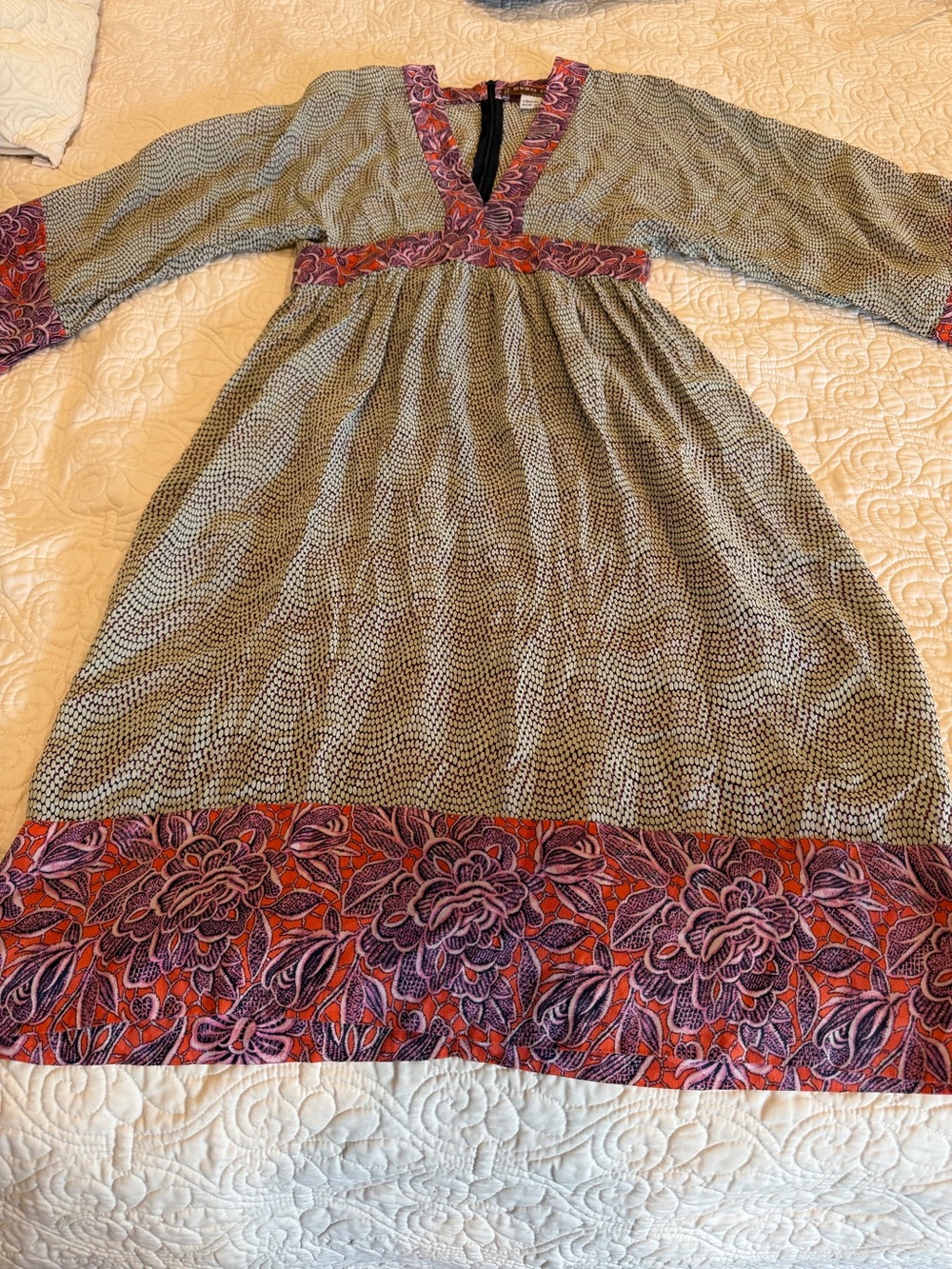 Duro Olowu London Silk Mixed Print V-Neck Midi Dress Size 36 / US 4 Artisanal - Picture 7 of 15